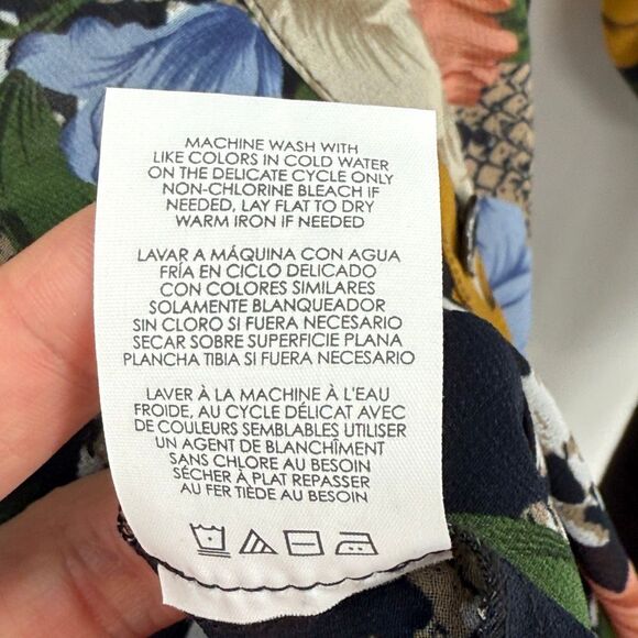 Cabi Snake Charmer Floral Sheer Blouse Long Puff Sleeves Navy Women Small 3762 - Picture 7 of 10